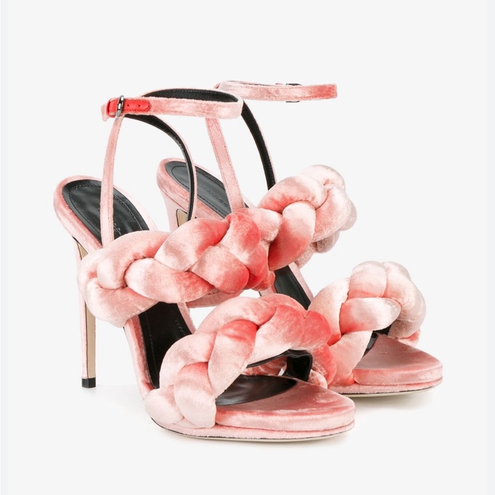 Marco De Vincenzo pink braided velvet heels